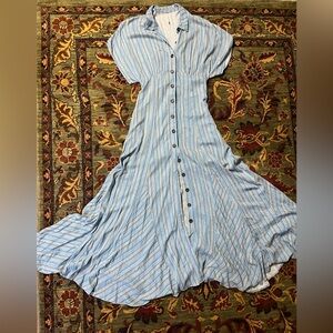 Free people Blue Striped Button-Down Maxi Dress